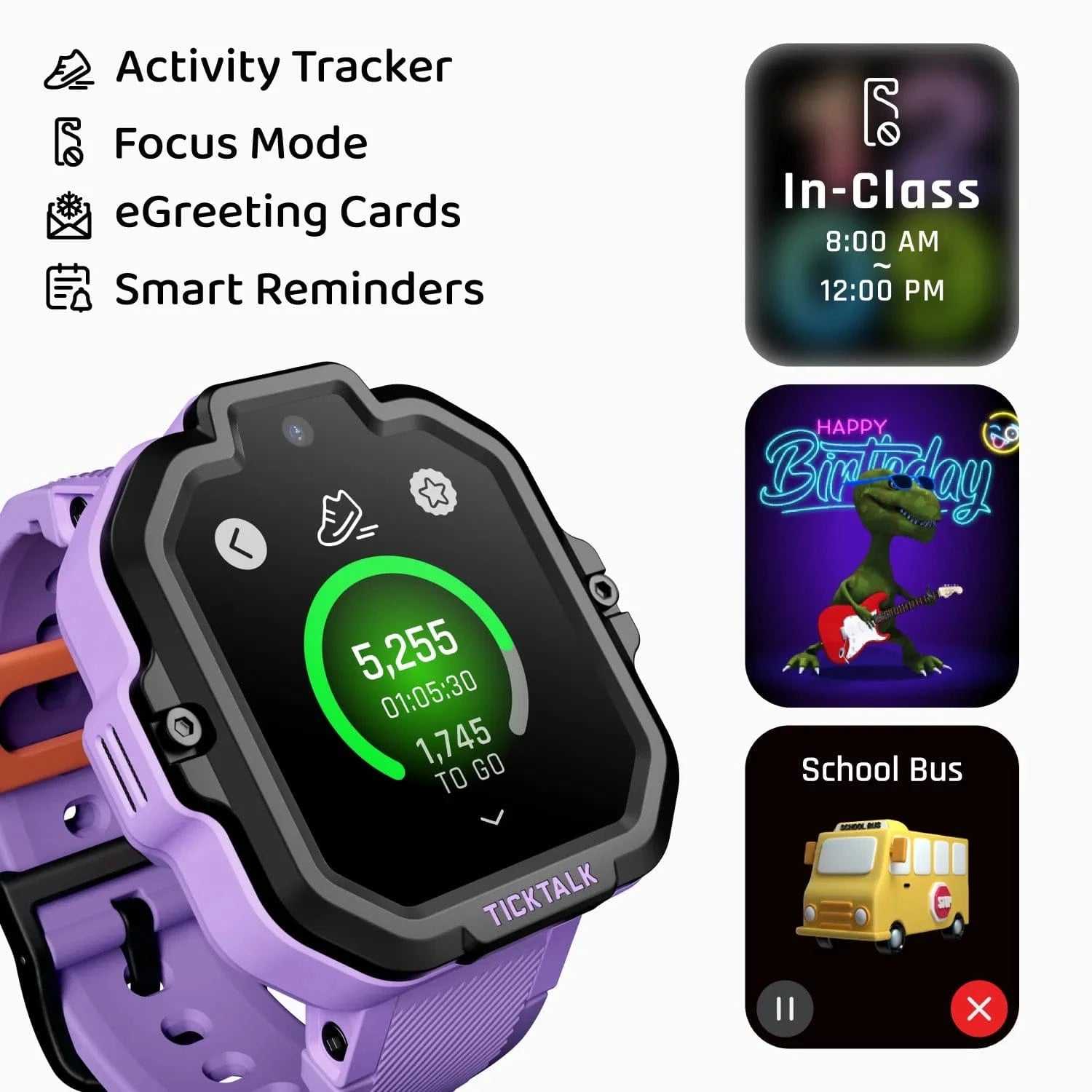 TickTalk 5 Features – Activity Tracker, Focus Mode, Greeting Cards & Smart Reminders #purple