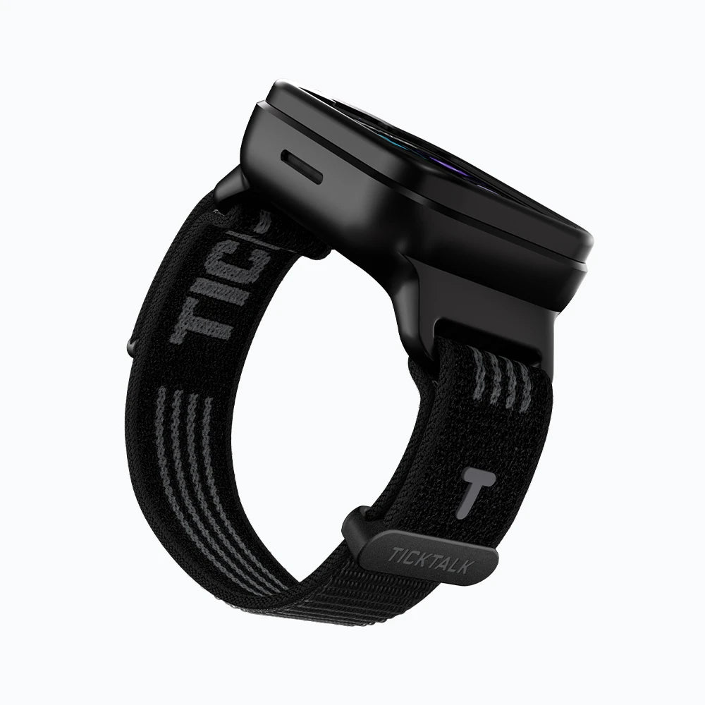 TickTalk 6 black replacement watch band shown from the side.