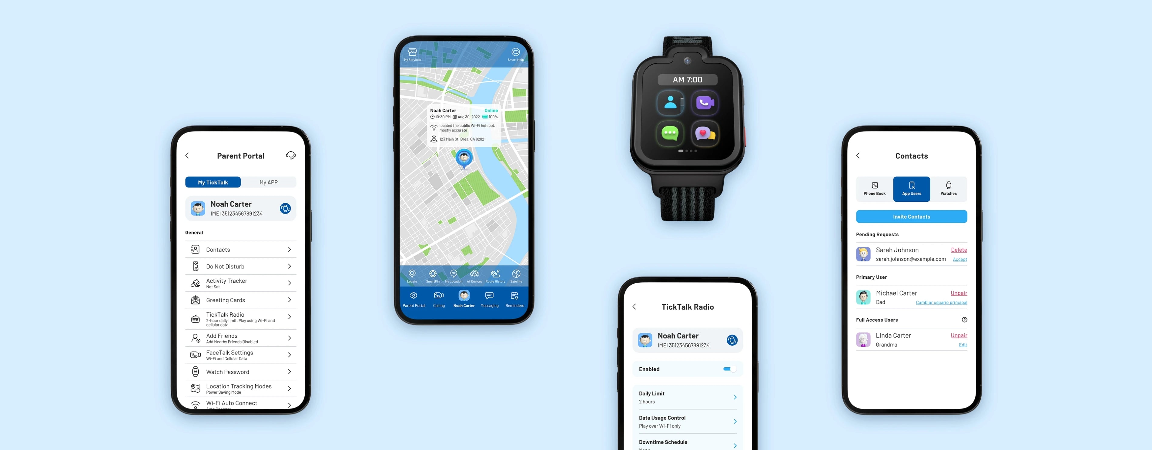 TickTalk Parent App for managing TickTalk 6 communication, location, routines, services, and user access.