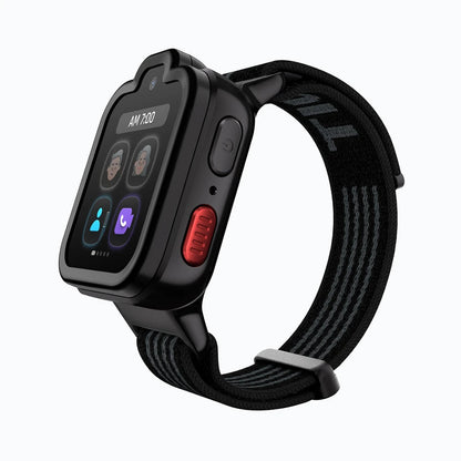 Black TickTalk 6 kids smartwatch during a video call with a parent. 