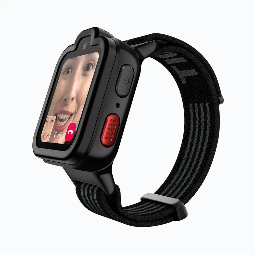 Black TickTalk 6 kids smartwatch displaying a video call. 