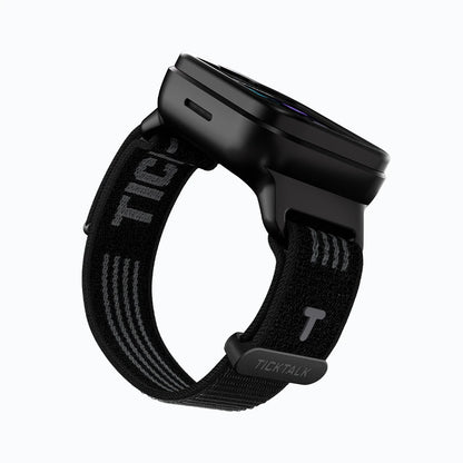 TickTalk 6 black replacement watch band shown from the side.