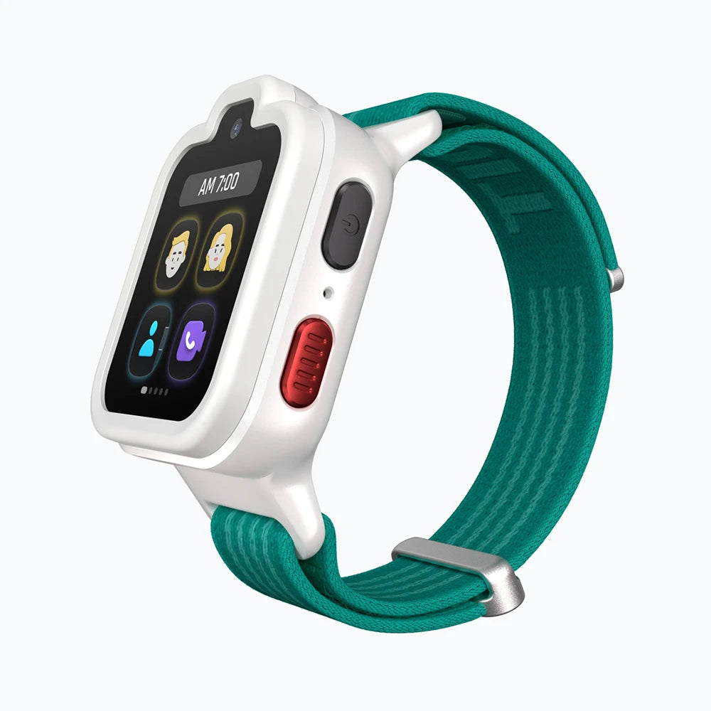 White TickTalk 6 kids smartwatch during a video call with a parent. 